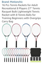 16 Pcs Tennis Rackets for Adult Recreational 27" Tennis Racquets-8 Balls, 16 Bag
