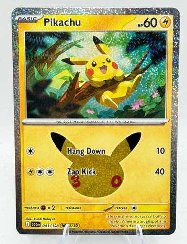Pokémon Pikachu 041/128 19/30 Holo Rare 30th Anniversary Celebration NM