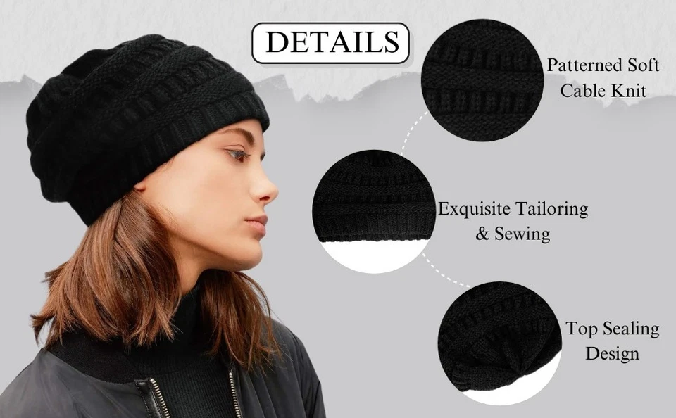 Solid Plain Slouchy Knit Beanie Hat Ski Skull Winter Men Women Cuff Cap Baggy CF - Image 2 of 4