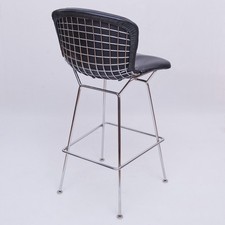 2x  Barhocker Voll-Lederpolster Schwarz Chrom Harry Bertoia Knoll Internat. 6.Z