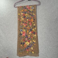 Diane Von Furstenberg DVF tan dainty floral 100 Silk Scarf oblong 12x64"