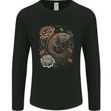 Fantasie Drachen Fisch mit Rosen Herren Langarm T-Shirt