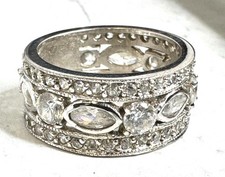 Vintage Sterling Silver 925 Mixed Shaped CZ Crystal Eternity Band Ring 8.5