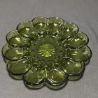 Vintage 1972 Anchor Hocking Glass Fairfield Avocado Green Egg Plate 9.75” Diam.