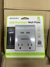 Mercury Nightlight 2-AC Outlet 2-USB Port 2.1 Amp Power Charging Station