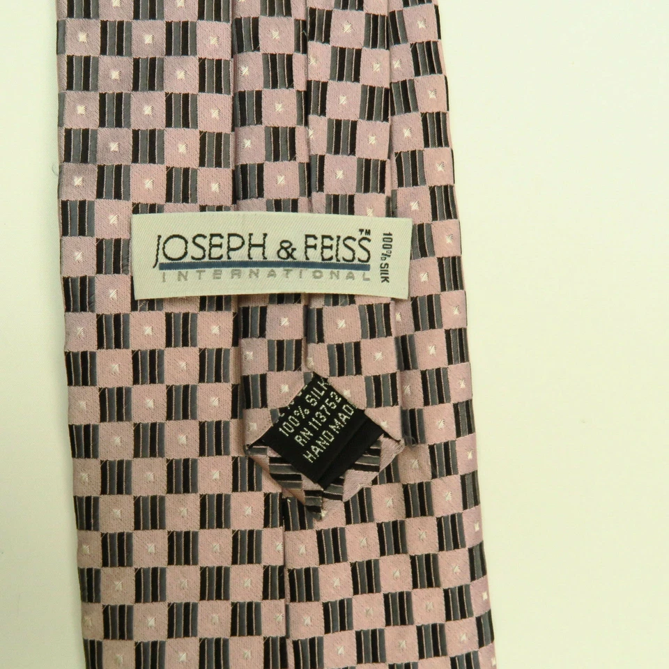 Joseph & Feiss Mens Pink Gray Checked Neck Tie 57"x4" Polka Dots Preppy  - Image 3 of 4