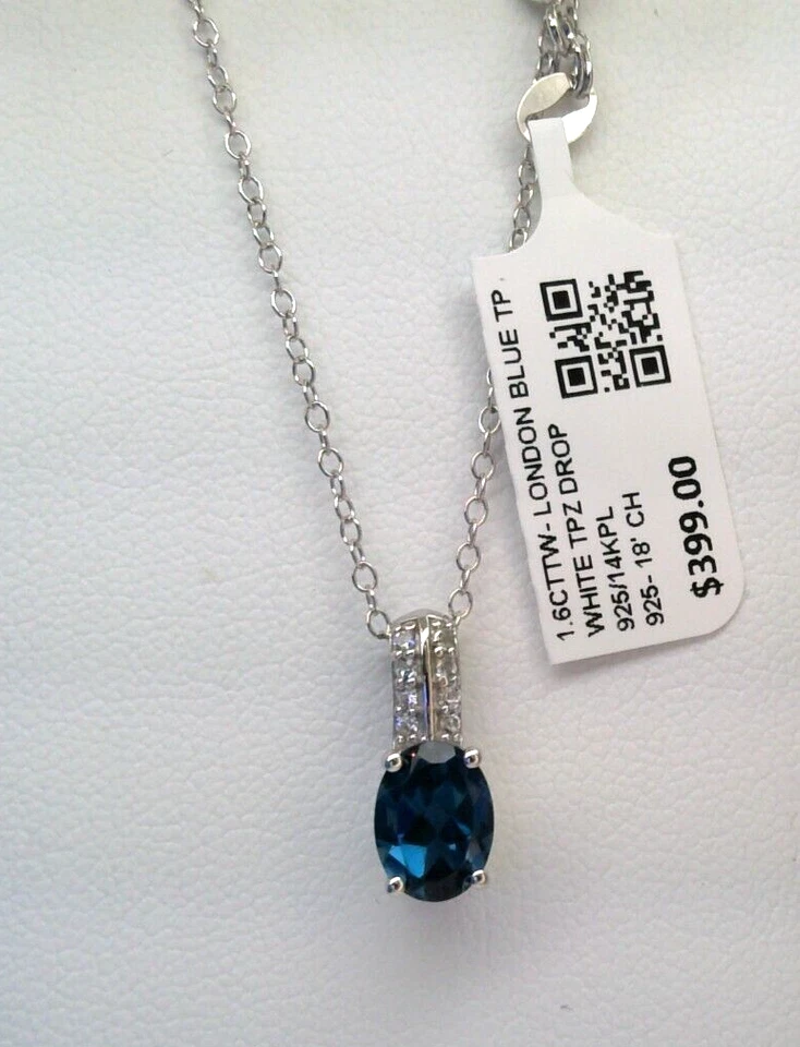 $399 COLGANTE DE PLATA DE LEY 925 TOPACIO AZUL LONDRES NATURAL REAL Y TOPACIO BLANCO Foto 2 de 4