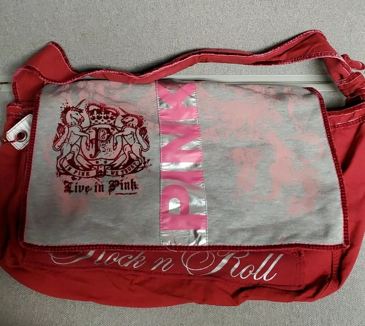 Victoria’s Secret Love PINK and Rock N’ Roll Huge Crossbody Shoulder Duffle  Bag