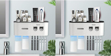 Wall-Mounted Toothbrush Holder with Automatic Dispenser  Storage Tray, Grey/Bla