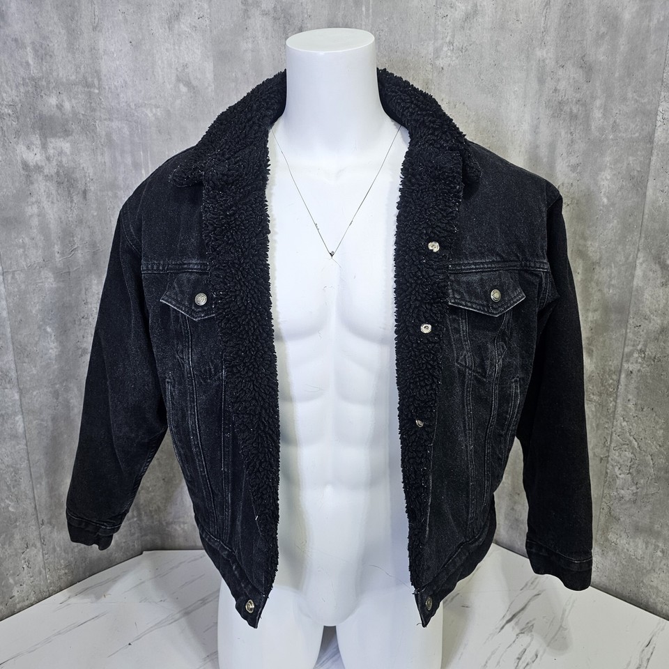 Vintage 90s Levis Denim Jacket Mens L Black Sherpa Lined Type 3 Trucker