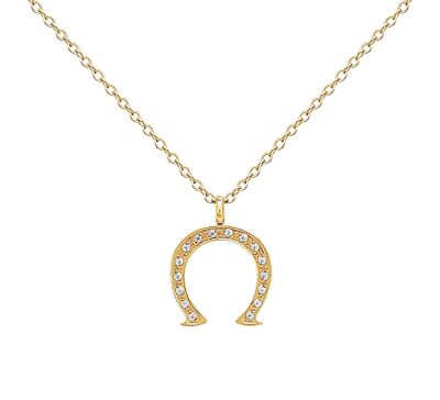 Halskette Edelstahl Huf Pferd Kette Damen Schmuck Glück Zirkonia Tierliebe Fein