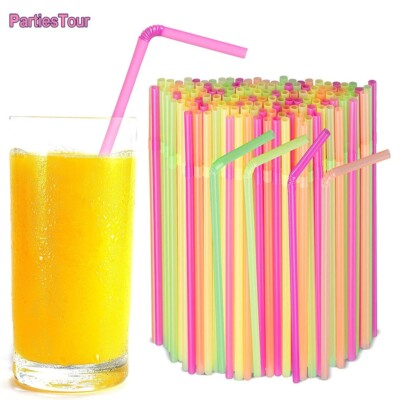 100 x Neonstrohhalme flexibel gebogen Geburtstagsparty Trinkhalme farbig 