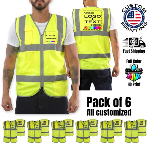 Pack of 6 Custom Hi-Vis Safety Vests – Full-Color Personalized Print - product listing photo