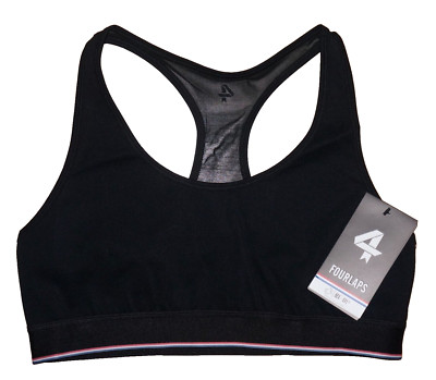 Luxury Athletic Line: FOURLAPS Black CIRCUITS Premium Athletic Sports Bra LARGE
