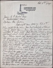 1934 Lighthouse Inn New London CT Letterhead Concerning Profit White House Inn