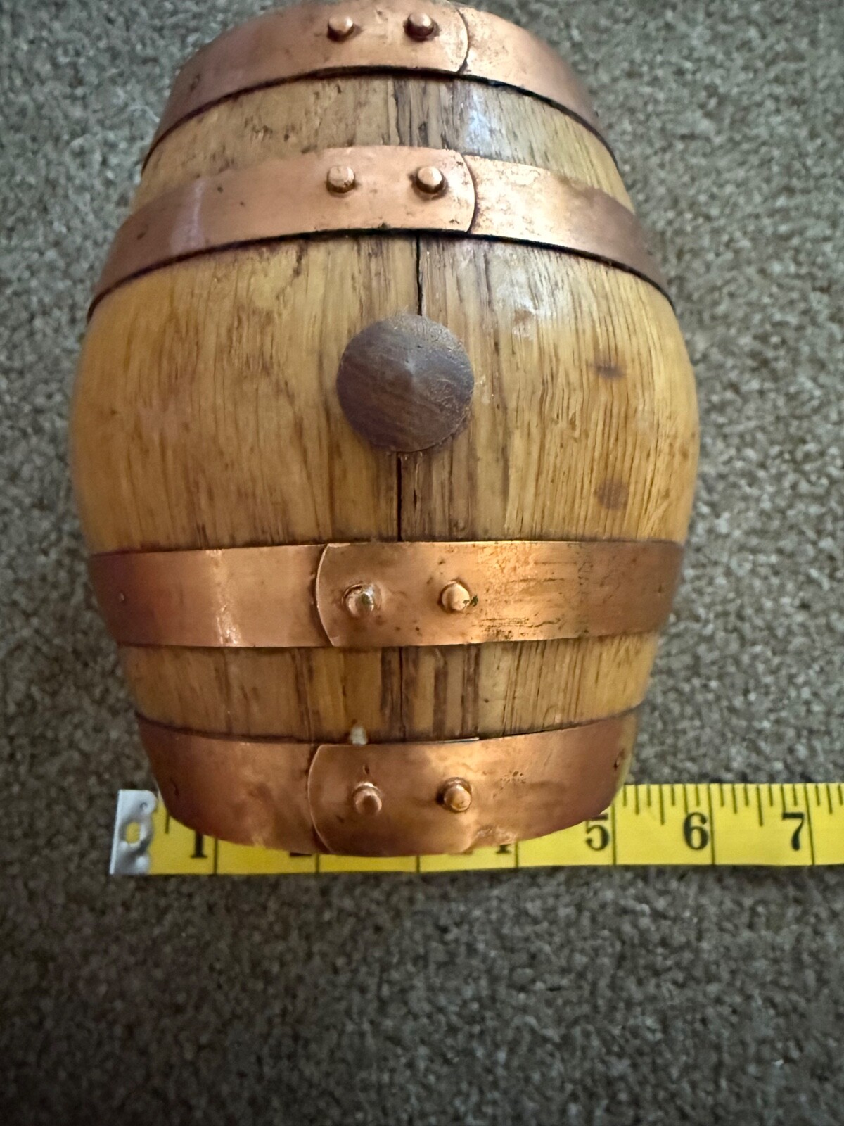 wooden oak barrel w copper bands 6 inches