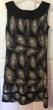 New Dress with tags-Size L-Black background with colorful peacock feather print