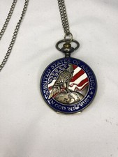 Bald Eagle Patriotic Pocket Watch Works USA In God We Trust Gift Antique Bronze