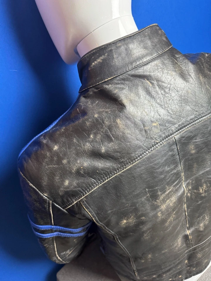 Chaqueta de corredor café italiana vintage ENERGIE para hombre XL negra/azul de cuero envejecido Foto 4 de 4