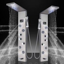 LED Shower Panel Tower Rain Waterfall Shower Head Massage Full Body System Jets