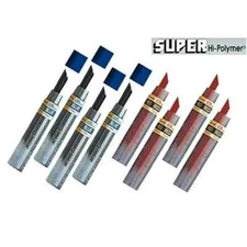 Pentel Lead Refills 0.5mm RED (4 tubes) + Blue (4 tubes), 12 Leads per Tube
