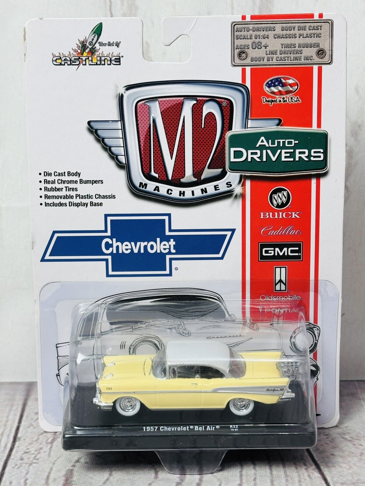 M2 Machines R32 Auto Drivers 1957 Chevrolet Bel Air Chevy Yellow 1/64 Scale NIP