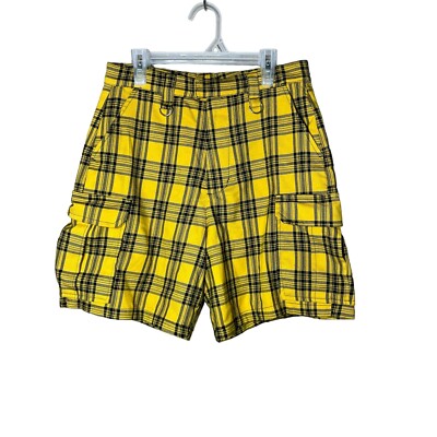 Hot Topic Yellow Plaid Cargo Bermuda Shorts