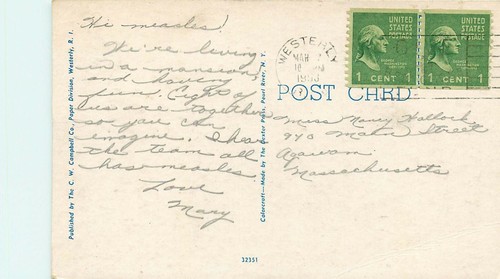 STREET SCENE, BROAD STREET, WESTERLY, RHODE ISLAND, VINTAGE POSTCARD - Picture 2 of 2