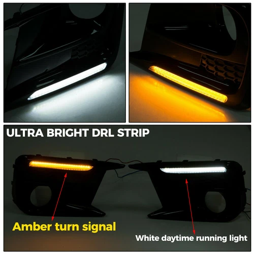 White/Amber Running LED DRL Fog Light Bezel Kit For 2018-2021 Subaru WRX/WRX STI - Picture 3 of 12