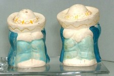VTG Porcelain Mexican Men Taking Siesta in Sombreros Salt  Pepper Shaker w/Stop