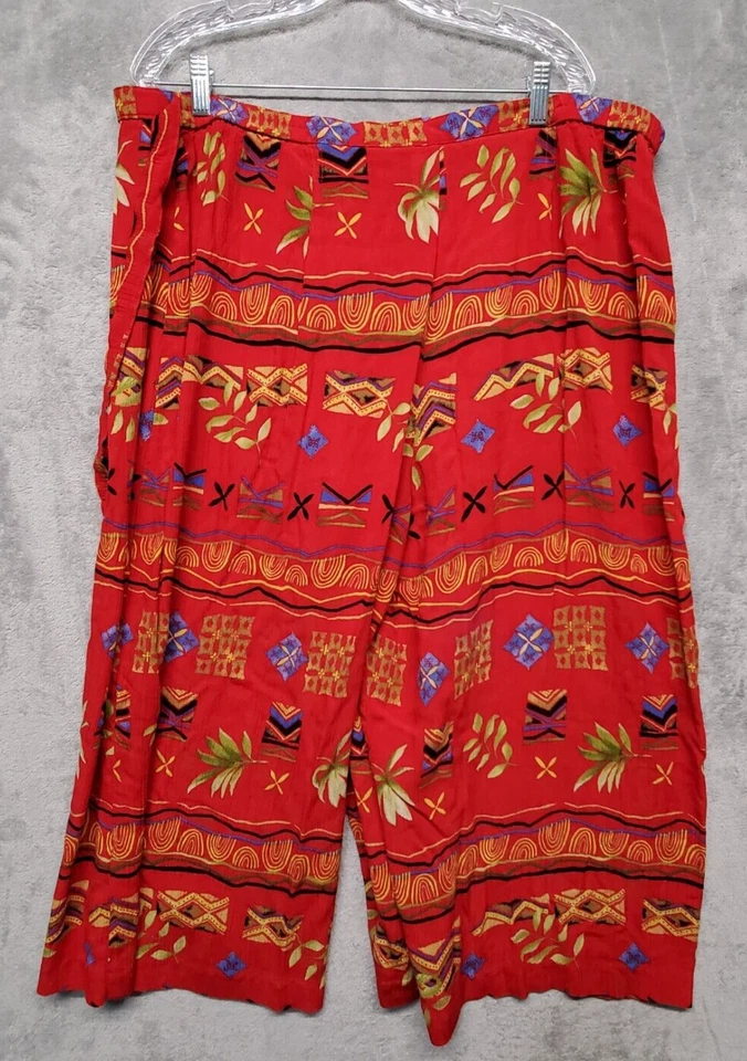 Pantalones Stonebridge Vintage Mujer 24W Rojo Floral Envoltura Geométrica Frontal Relajado Foto 3 de 4