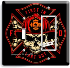FIREFIGHTER FIRE DEPT SKULL BONES LIGHT SWITCH OUTLET WALL PLATE ROOM HOME DECOR