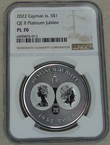 2022 Cayman Islands $1 NGC PL 70 Elizabeth II Platinum Jubilee Silver 1 Oz .999