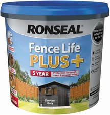 RONSEAL FENCE LIFE PLUS GARDEN SHED FENCE PAINT 5L UV POTECTION - CHARCOAL GREY
