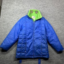 Slalom Ski Wear Goose Down Puffer Jacket Blue Belted Winter Outdoor USA Made