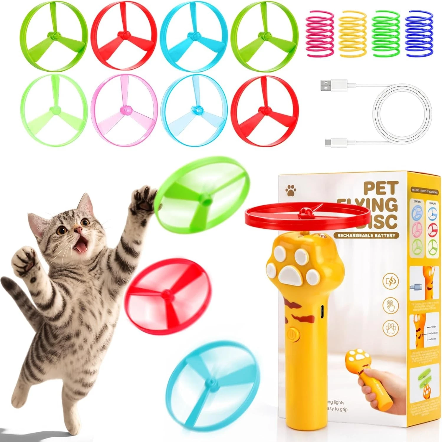 Cat Toy Disc Launcher Rechargeable Interactive Cat Fetch Toy Launcher
