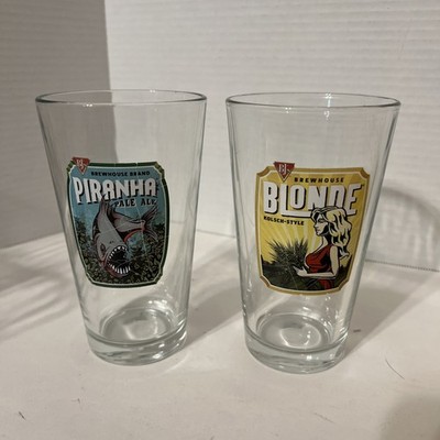 LOT (2) BJ's Brewhouse Pint Glasses Blonde Piranha Pale Ale