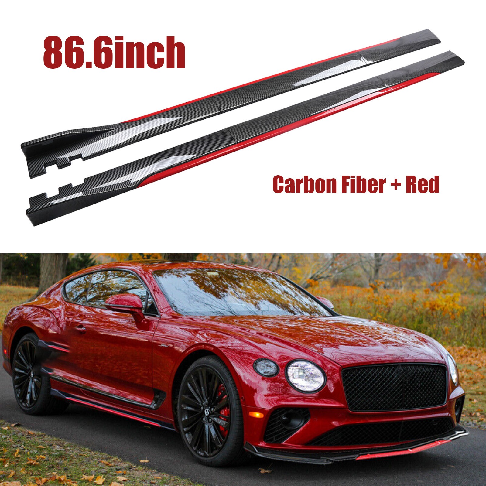 For Bentley Continental Carbon Fiber Style 86.6in Side Skirt Spoiler Splitter