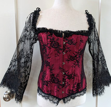 Witchy Goth SZ 3X Plum Red & Black Lace Corset Bustier Off Shoulder Lace Bell