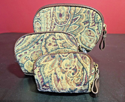 Bueno Makeup Bag/Jewelry Bag/Coin Purse Brown Paisley Tapestry Set of 3