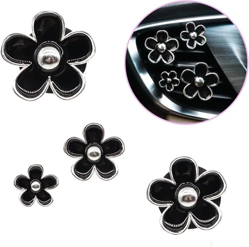 4pcs Cute Daisy Flowers Car Air Freshener Vent Clips,Girly Black,Silver