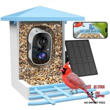 Smart Bird Feeder with Camera, AI Auto-Capture  Motion Detection, 5W Blue