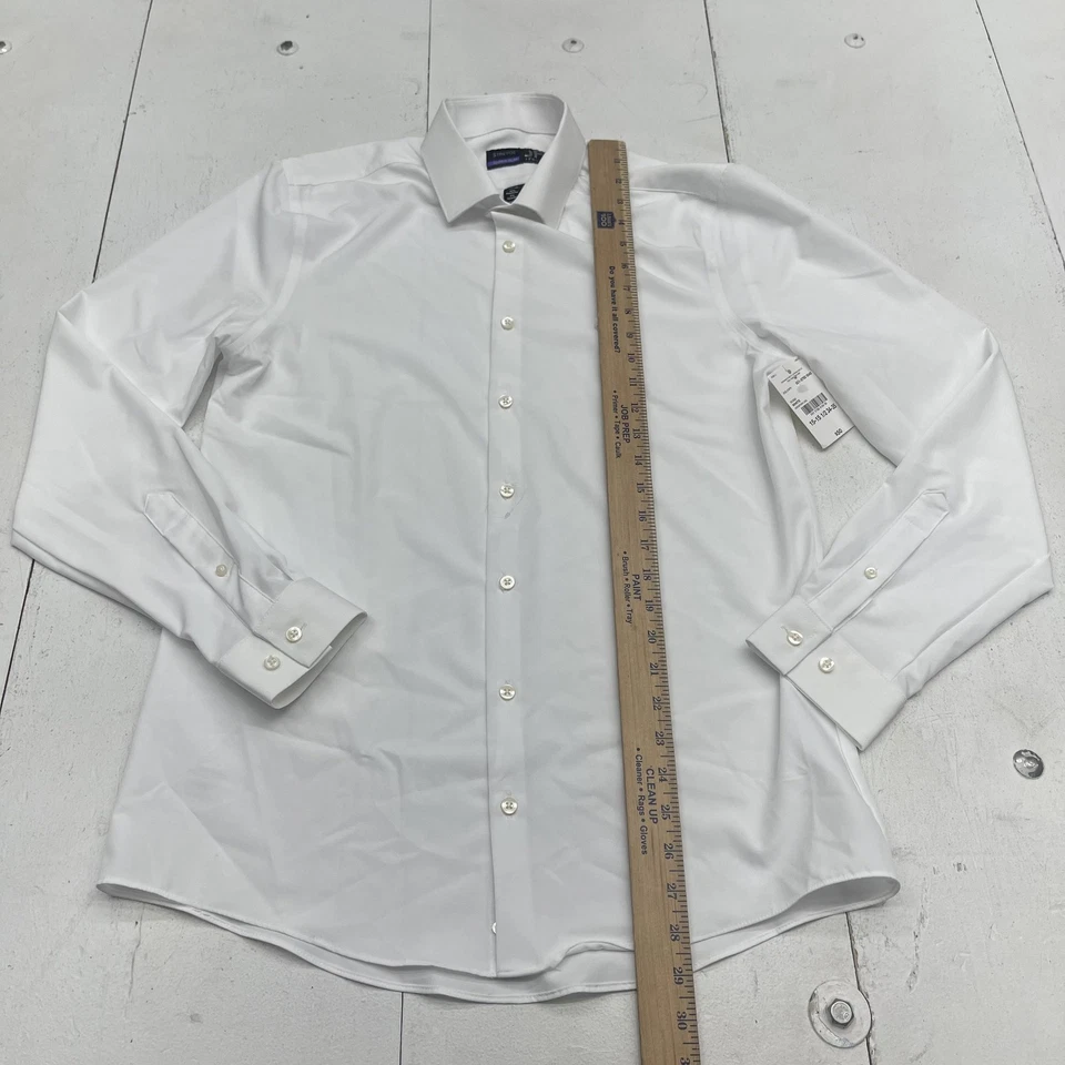 Camisa JF J. Ferrar Para Hombres Mediana Blanca Elastizada Súper Ajustada Vestido Botón Delantero Foto 4 de 4