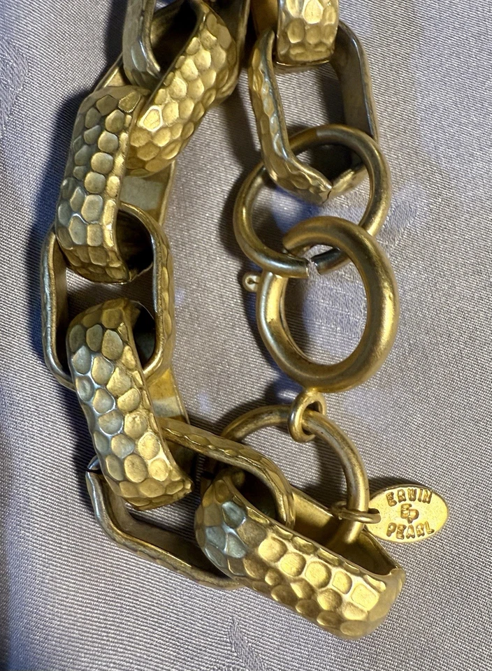 Vintage Erwin Pearl Fashion Bracelet Textured Chain Gold Tone - Image 4 of 4