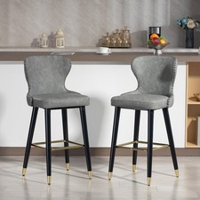 Image of Bar Stools Set of 2 with Backrest, PU Leather Barstools with Footrest
