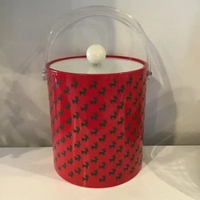 Georges Briard Reindeer Ice Bucket MCM Christmas Vinyl Red USA EXC Lucite Handle