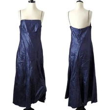 VTG Gai Mattiolo Couture Womens 90s Blue Shiny Slip Dress Linen Italy Size 12