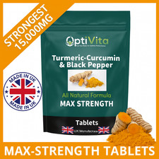 STRONGEST Turmeric Curcumin 15,000mg Tumeric Tablets + Black Pepper Capsules UK