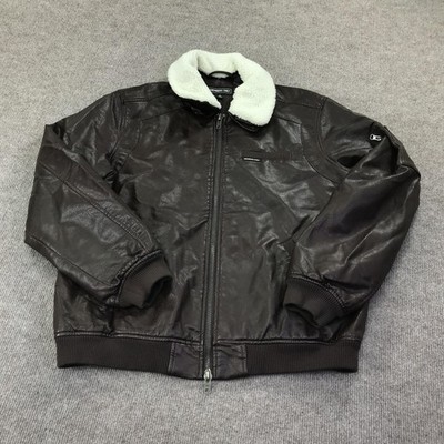 Members Only Jacket Mens XL Brown Faux Leather Sherpa Collar Bomber Iconic Racer
