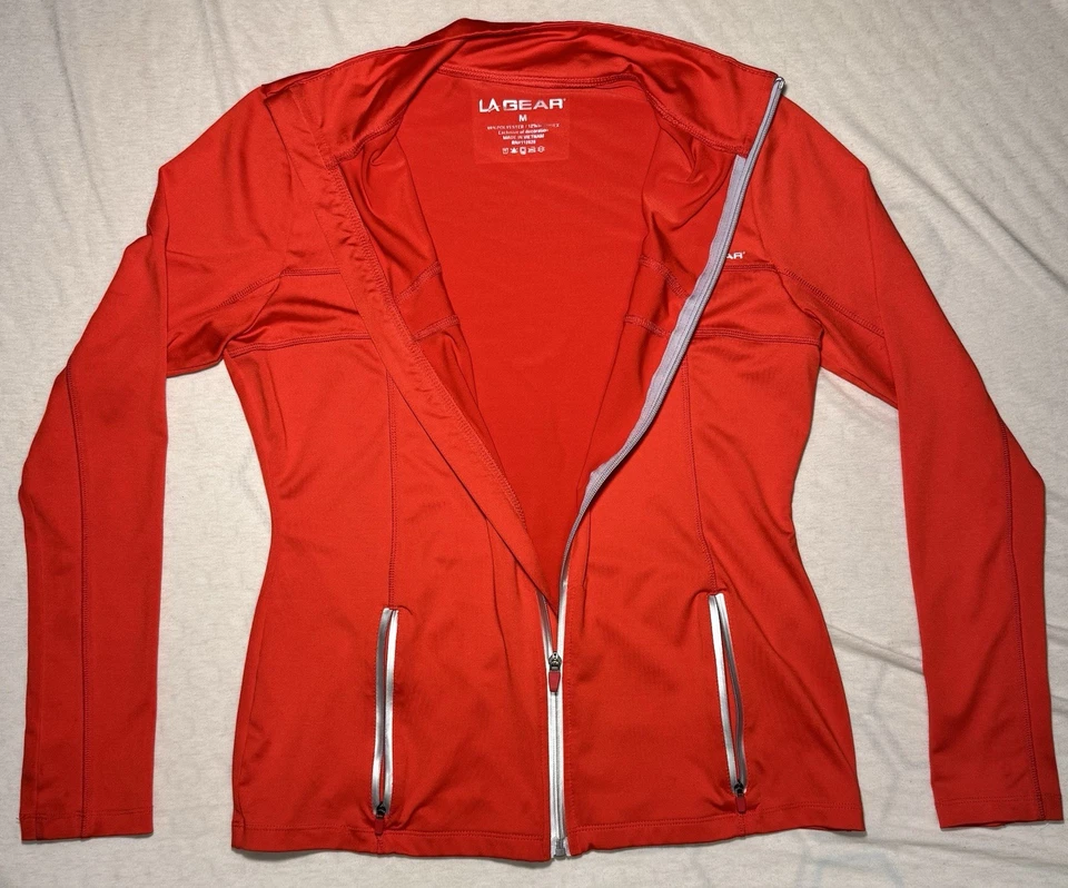 Chaqueta de Correr LA Gear Para Mujer M Cremallera Completa con Bolsillos con Cremallera Roja Manga Larga Activa Foto 2 de 4